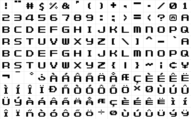 F-Zero GBA Text 1 Regular  glyph index