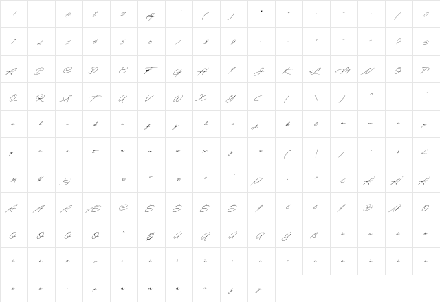 Quick Signature Personal Use Regular  glyph index