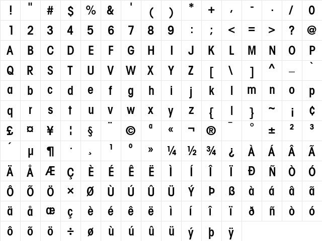 ITC Avant Garde Gothic Condensed Demi  glyph index