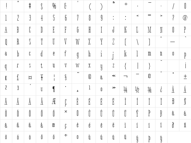 Fiancee Regular  glyph index