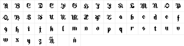Xpaider_Gothic Regular  glyph index