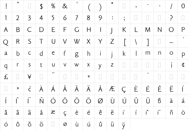 ClaudeSansPlain Regular  glyph index