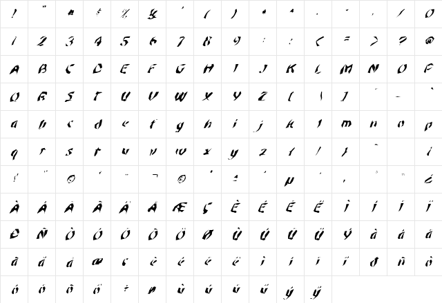 FZ WACKY 45 ITALIC Normal  glyph index