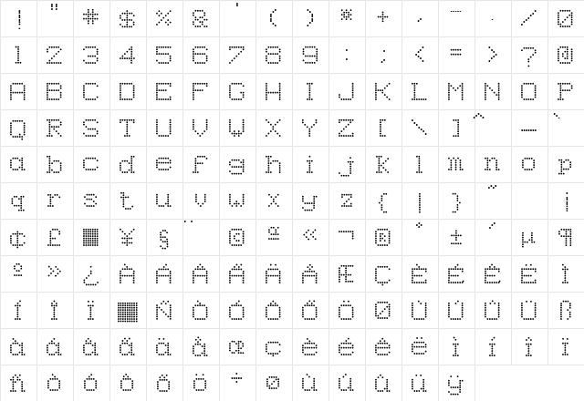 8PinMatrix Regular  glyph index