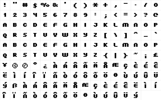 FFF Atlantis Bold Regular  glyph index