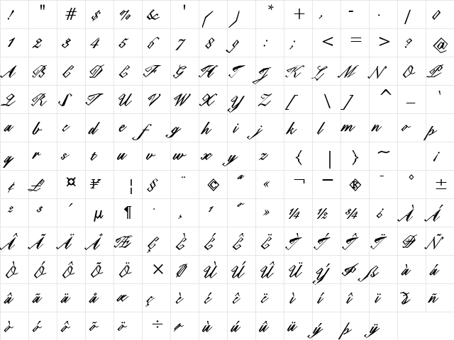 Epaulet Regular  glyph index