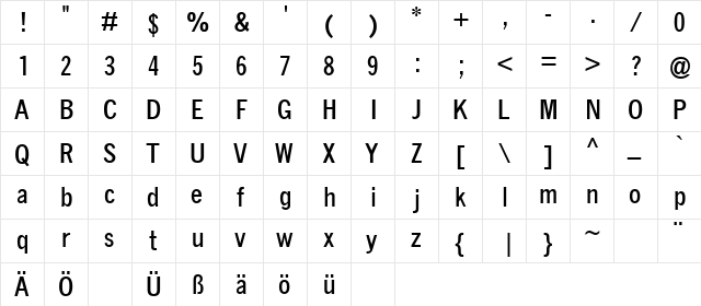 TaxTypeCondensed Bold  glyph index