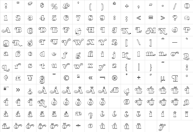Bookman Outline Swash Regular  glyph index