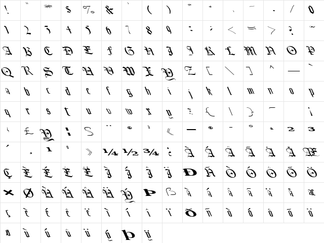 BounceBackText110 Regular  glyph index