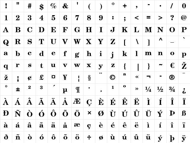 NewCenturySchlbk LT Bold  glyph index