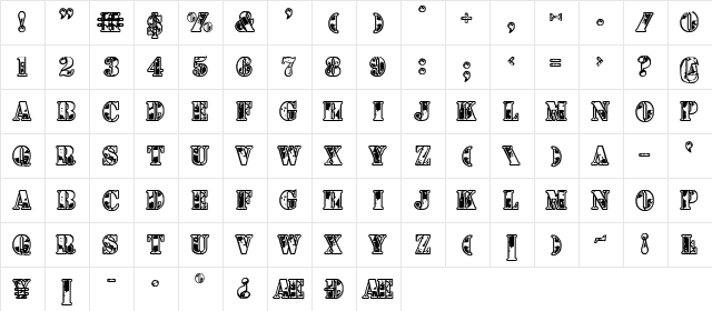 1st Cav Regular  glyph index