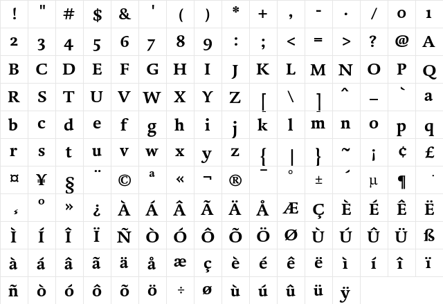 DTL Dorian ST Bold  glyph index