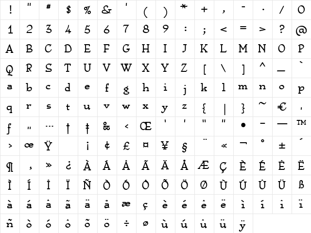 NympheBold Regular  glyph index
