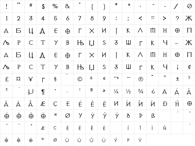 X_Avalon Light Normal Regular  glyph index