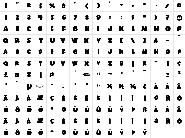 Shablagoo Expanded Expanded  glyph index