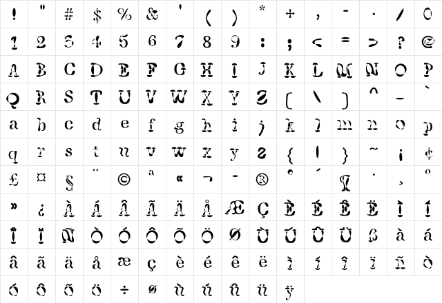 F2FWhaleTree LT Std Regular  glyph index