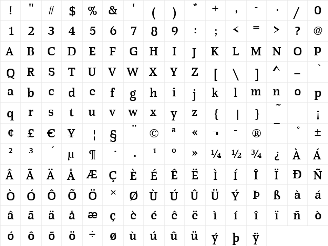 Pollock-Book Regular  glyph index