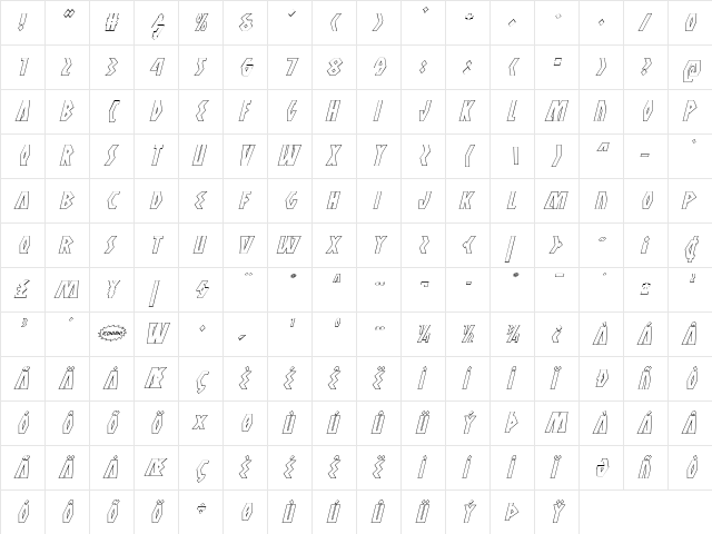 Antikythera Outline Italic Italic  glyph index