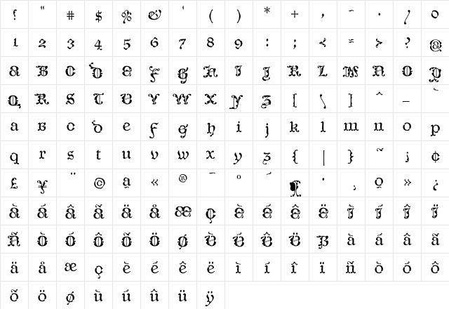 CaligrafiaDeBula Regio  glyph index