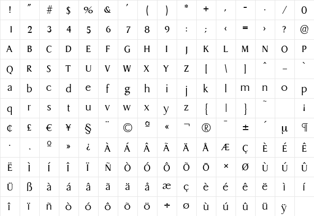 DragonSerial-Light Regular  glyph index