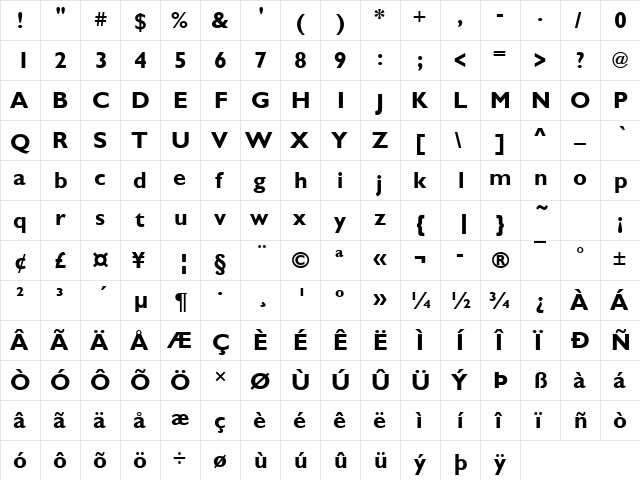 URWGalaxieNo2T Bold  glyph index