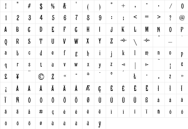 Campanile Regular  glyph index