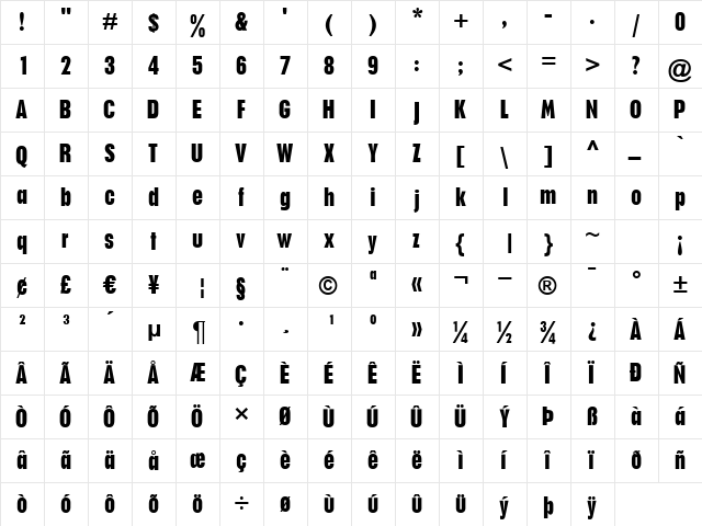 P760-Sans Regular  glyph index