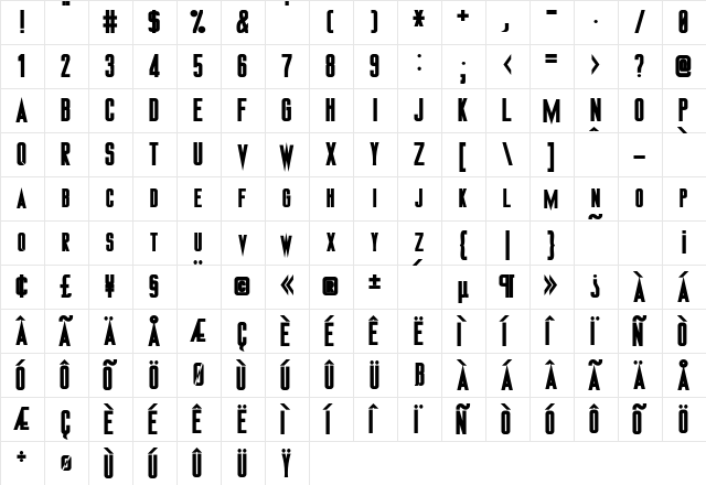 DemorestSCapsSSK Bold  glyph index