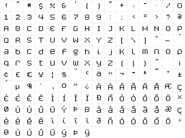 Caliper Wide  glyph index