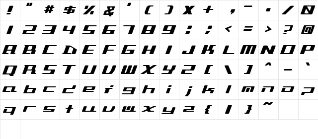 Jetliner Italic  glyph index
