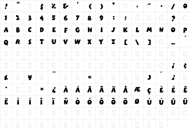 Boink Plain  glyph index