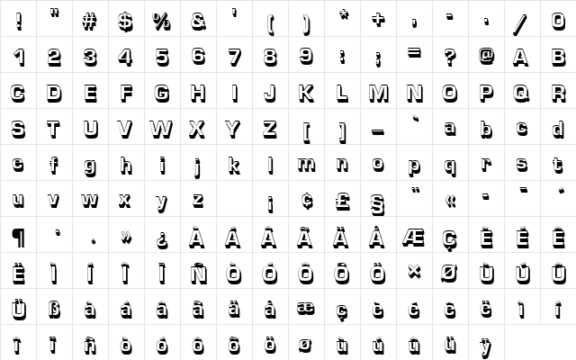 EurostileTHeaSh1 Regular  glyph index