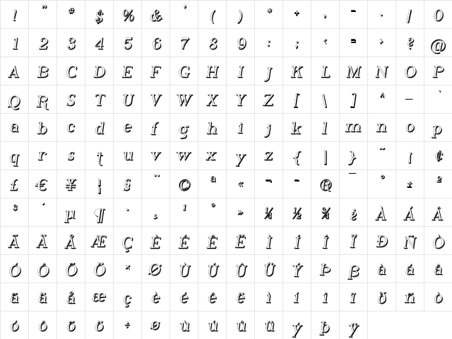 Phosphorus Hydride Regular  glyph index