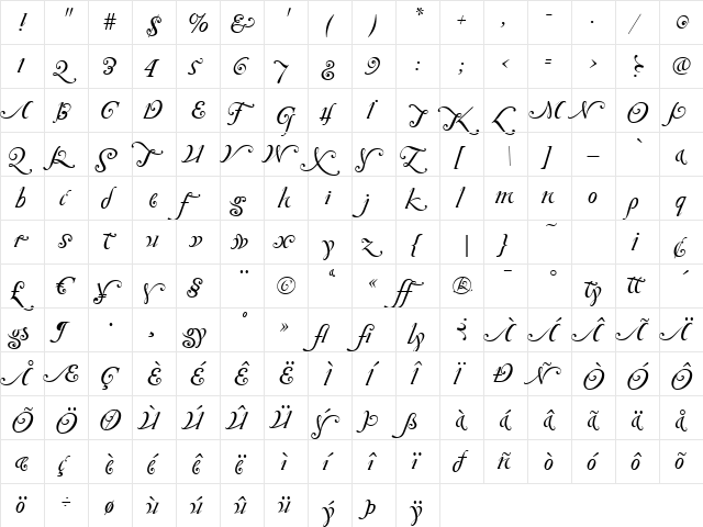ZanzibarRegular Regular  glyph index