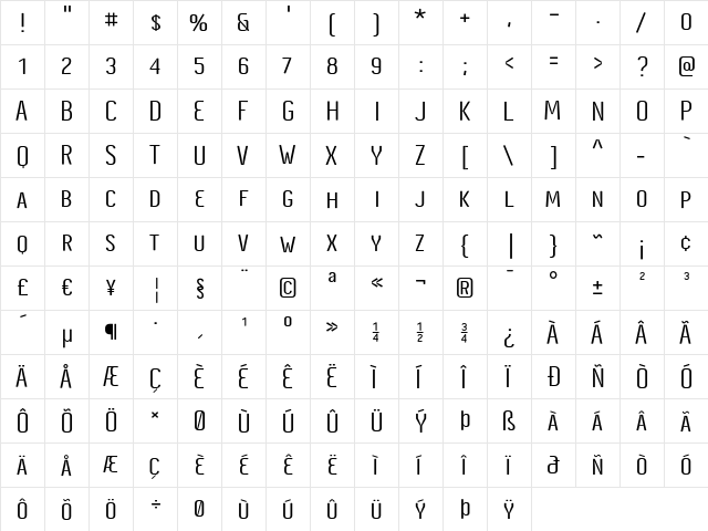Cynapse Pro SC Bold  glyph index