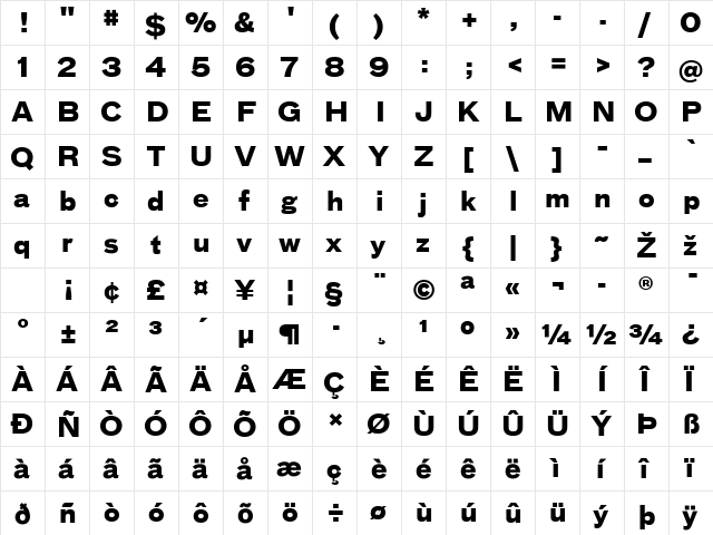 BauLF-Bold Regular  glyph index