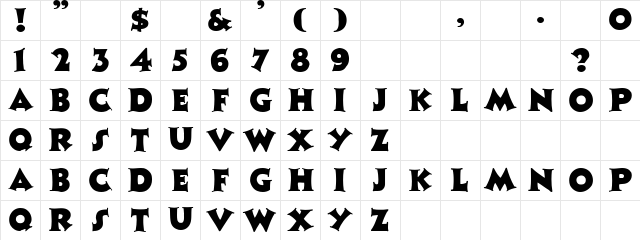 Zaleski A  glyph index