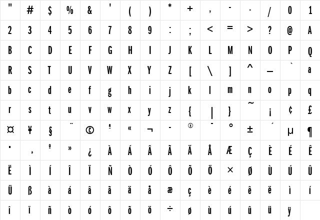 FranklinGotXCmpITC Demi  glyph index