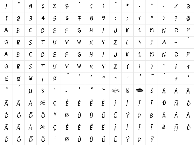 Blood Drenched Wavy Italic Regular  glyph index