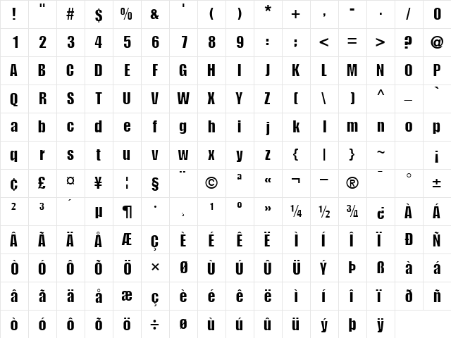 ShortHaulLightSSK Regular  glyph index