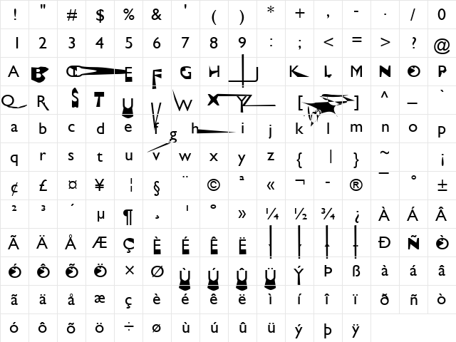 Greg Sans Regular  glyph index
