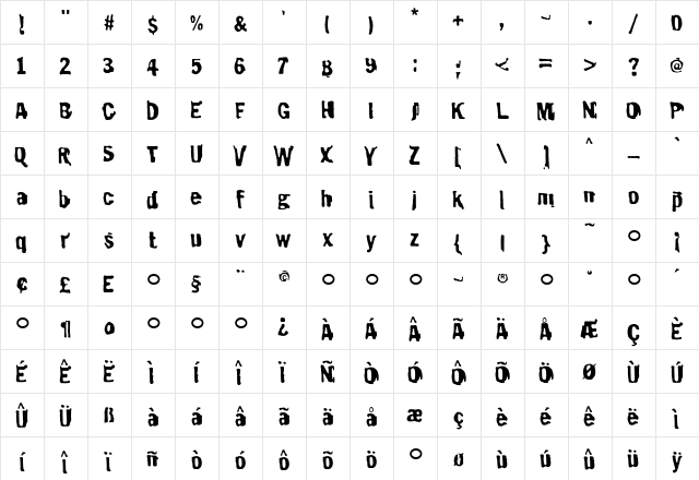 Burnthouse Medium  glyph index