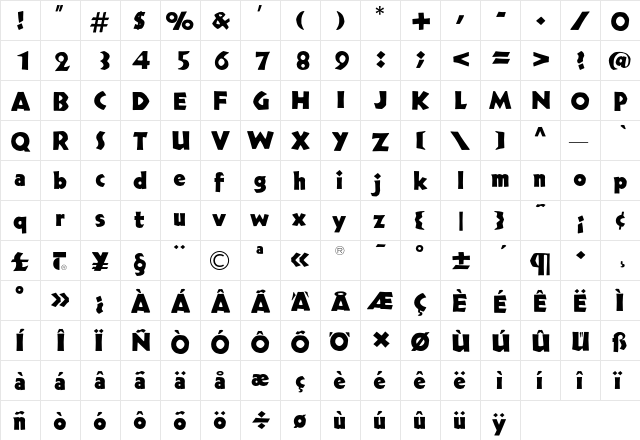 NeueNeulandTF Bold  glyph index