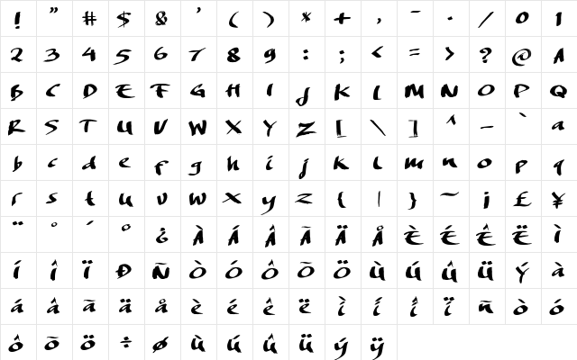 DREAMERS BRUSH Regular  glyph index