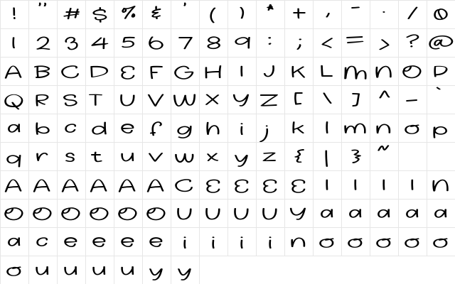 FBMightySpiky Regular  glyph index