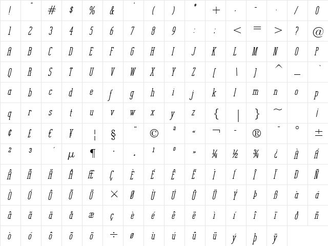 Unknown Caller BTN BoldOblique  glyph index