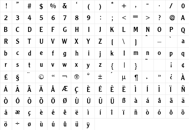 ClearDB Normal  glyph index