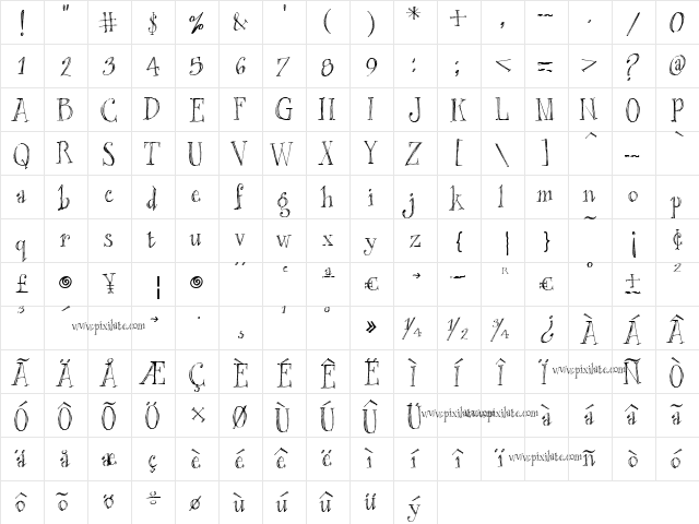 blackout serif Regular  glyph index