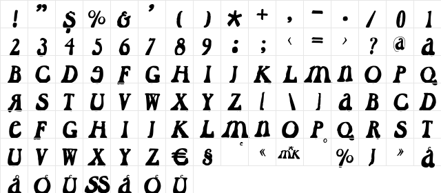 CaslonDadaesque Regular  glyph index
