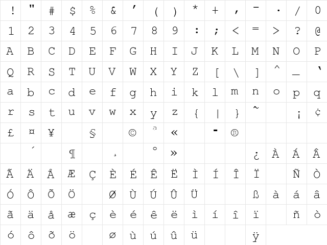 Beach Cliff Regular  glyph index